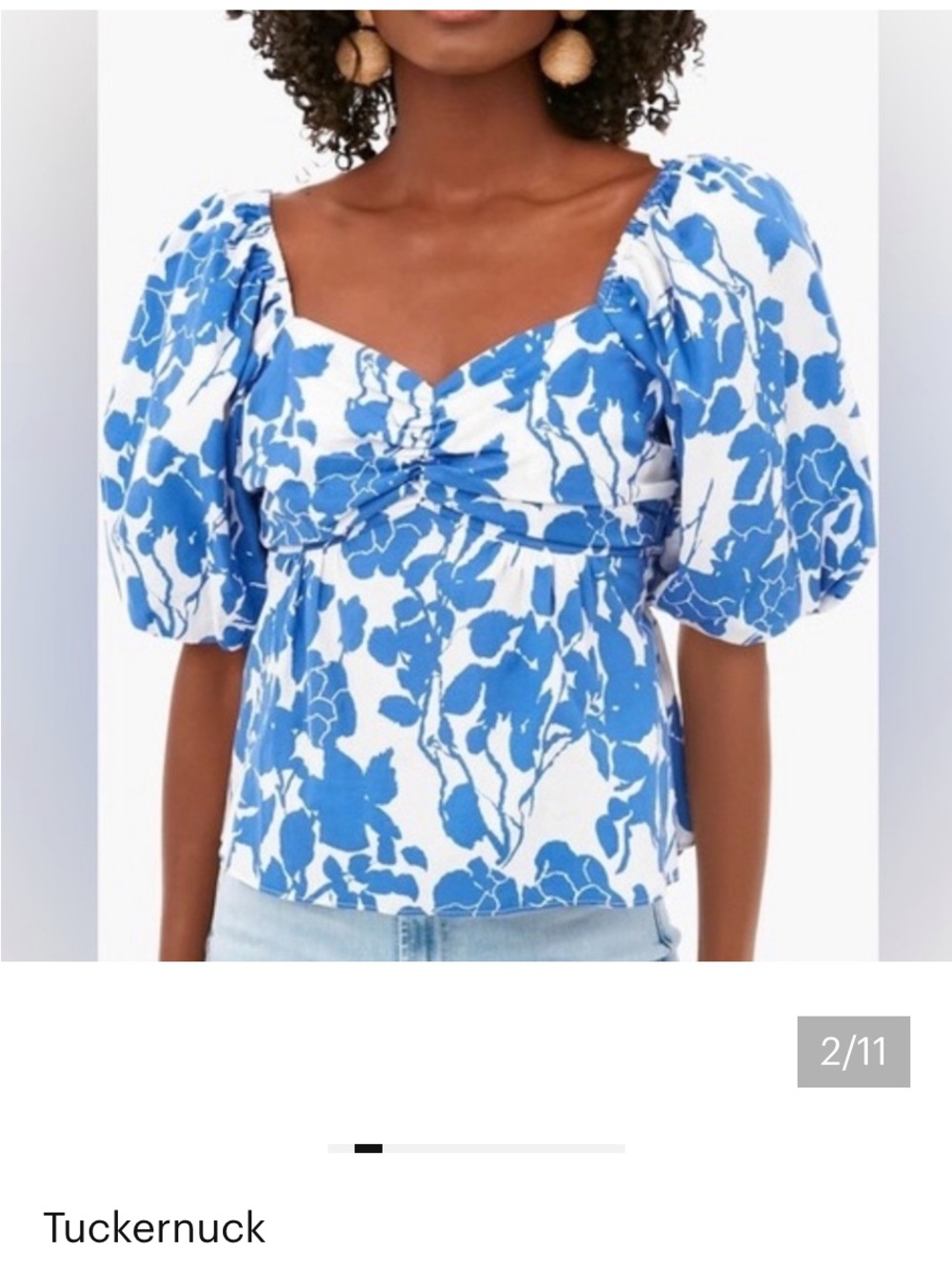 NWT Tuckernuck Hyacinth House Blue Floral Seaport Puff Sleeve Blouse XL
